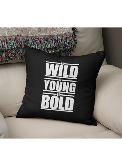 Buy Wild Young Bold Printed Decorative Pillow Black/Pearl White 16x16inch in Saudi Arabia