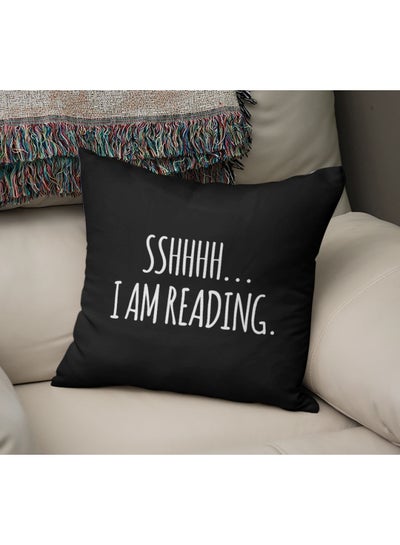 Buy Reading Quote Printed Decorative Pillow Black/White 16x16inch in UAE