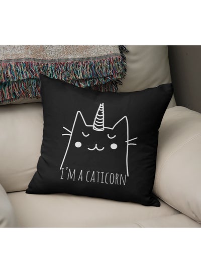 Buy I Am A Caticorn Printed Decorative Pillow Black/White 16x16inch in Saudi Arabia