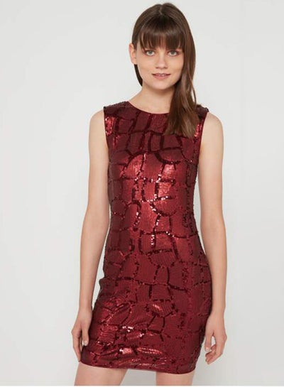 Buy All Over Sequin Dress Red in UAE