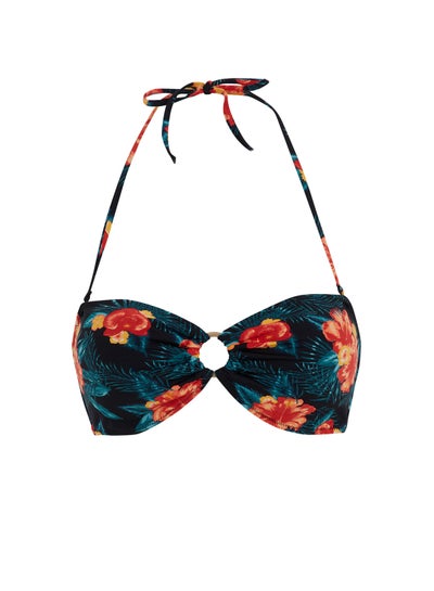 Buy Tropical Print Halter Neck Bikini Top Black in Saudi Arabia