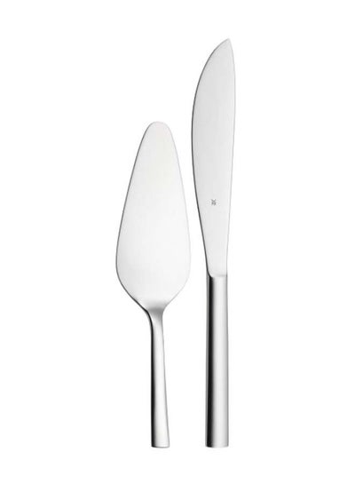 Buy 2-Piece Cake Serving Knife Set Silver 28centimeter in UAE