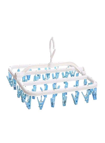 Buy 32-Clip Foldable Clothes Drying Hanger Blue/White in UAE