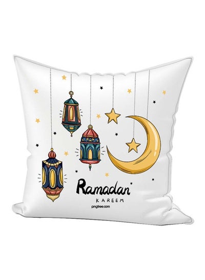 Buy Decorative Ramadan Kareem Printed Throw Pillow White/Yellow/Blue 65x65centimeter in UAE