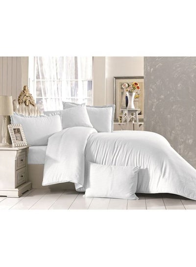 Buy 4-Piece Striped  Cotton Duvet Cover Set White in UAE