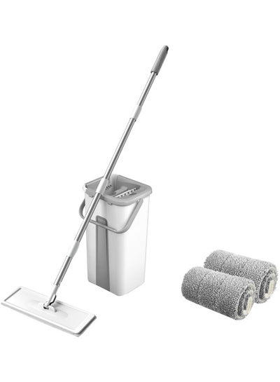 Buy 4-Piece Microfiber Mop With Bucket And Refill Pad Roll White/Grey/Silver in Saudi Arabia