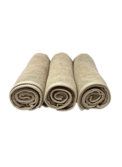 Buy 3-Piece Cotton Bath Towel Set Beige 70x140cm in UAE