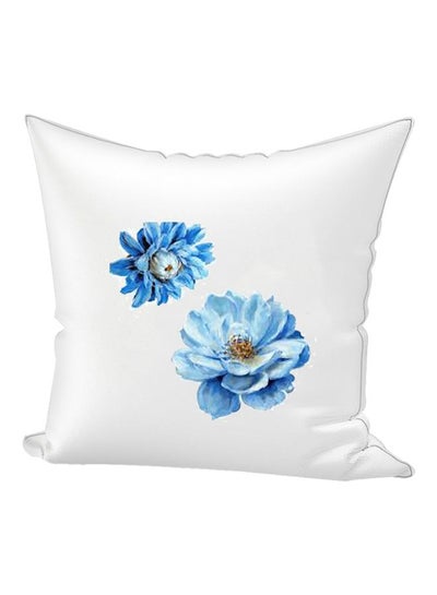 Buy Flower Printed Decorative Cushion cotton White/Blue 65x65cm in UAE