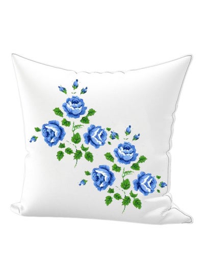 Buy Flower Printed Cushion cotton White/Blue/Green 45x45cm in UAE