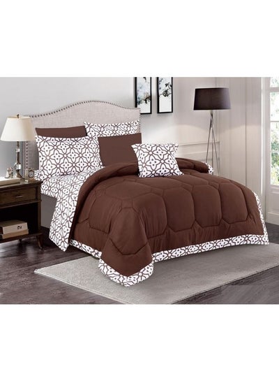 Buy 7-Piece Floral Pattern Comforter Set Fabric Brown/White 220x240cm in Saudi Arabia