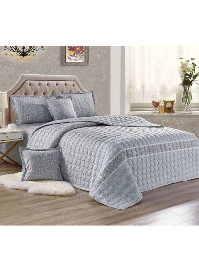 اشتري 4-Piece Double-Sided Ultra-Thin Design Flower Pattern Summer Quilt Set بوليستر رمادي Single في السعودية