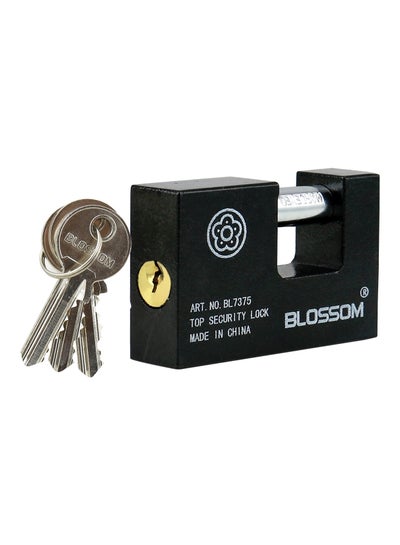 Buy Rectangular Iron Padlock With 3 Keys Black/Silver 75x25mm in UAE