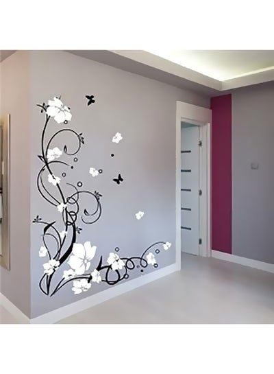 Buy Floral Wall Sticker Black/White 80x120centimeter in Egypt