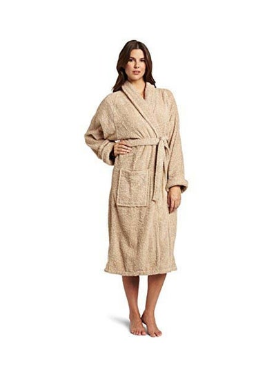 Buy Egyptian Cotton Bath Robe With One Pocket Beige XL in Saudi Arabia