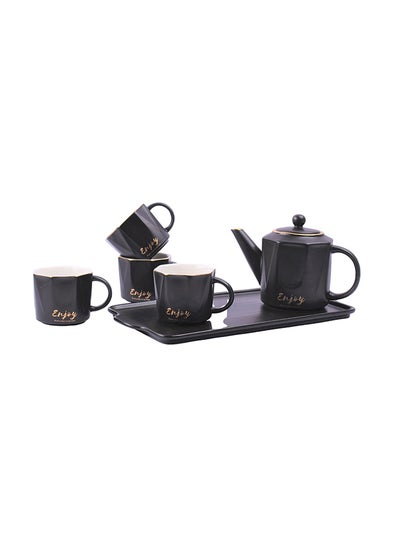 Buy 6-Piece Elegant Ceramic Tea Pot Set Black in Saudi Arabia