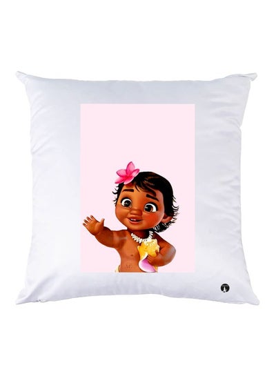 Buy Cartoon Printed Throw Pillow White/Brown/Pink 30x30cm in UAE