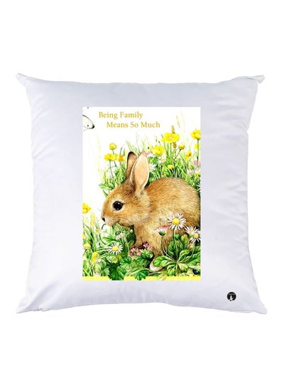 Buy Rabbit Printed Throw Pillow White/Green/Brown 30x30cm in UAE