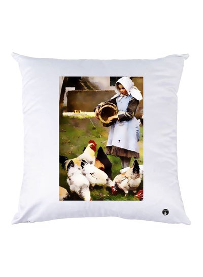 Buy Printed Throw Pillow White/Green/Brown 30x30cm in UAE