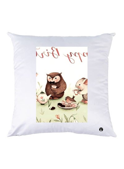 Buy Printed Throw Pillow White/Green/Brown 30x30cm in UAE