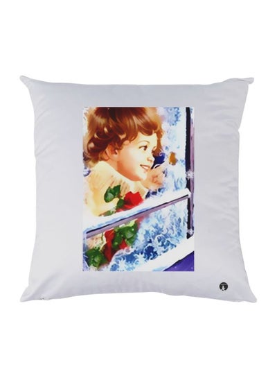 Buy Cartoon Printed Throw Pillow White/Blue/Beige 30x30cm in UAE