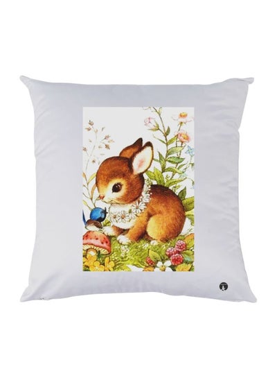 Buy Rabbit Printed Throw Pillow White/Brown/Green 30x30cm in UAE