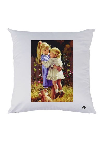 Buy Girl Printed Decorative Throw Pillow White/Green/Beige 30x30cm in UAE