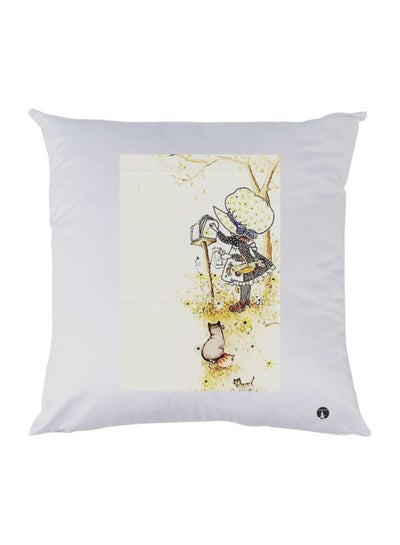 Buy Cartoon Printed Decorative Throw Pillow White/Beige/Black 30x30cm in UAE