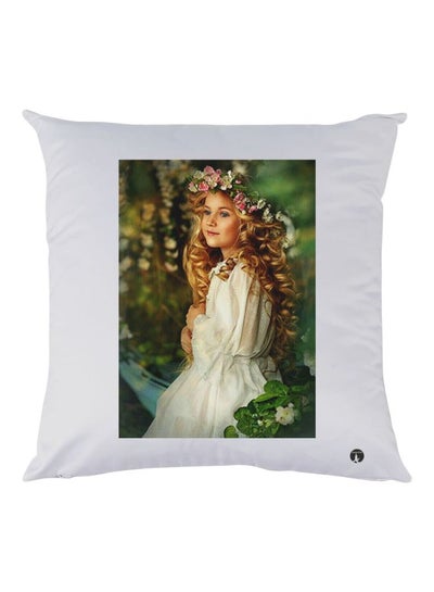 Buy Girl Printed Throw Pillow White/Green/Beige 30x30cm in UAE