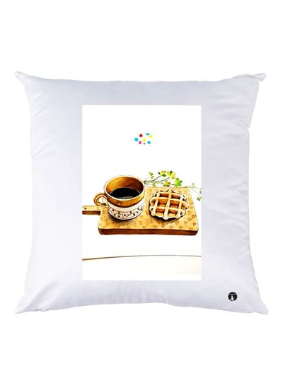 Buy Decorative Printed Throw Pillow White/Brown/Green 30x30cm in UAE