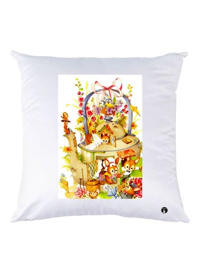 Buy Cartoon Printed Throw Pillow White/Beige/Green 30x30cm in UAE