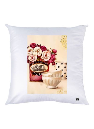 Buy Rose Flower Printed Decorative Throw Pillow White/Beige/Red 30x30cm in UAE