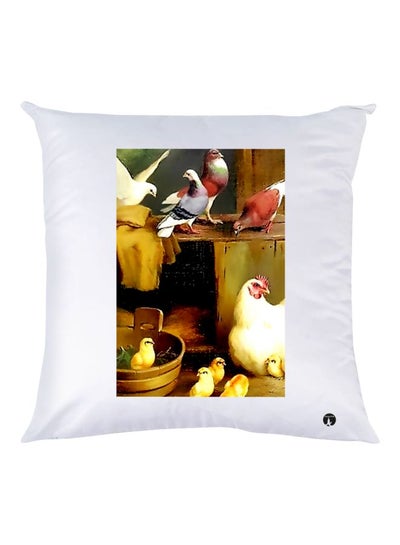 Buy Birds Printed Decorative Throw Pillow White/Yellow/Red 30x30cm in UAE