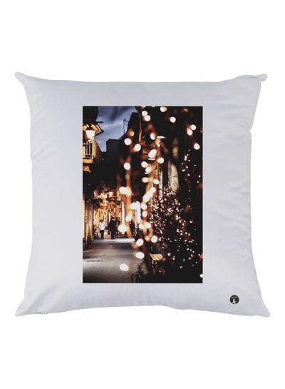 Buy Decorative Printed Cushion polyester White/Brown/Blue 30x30cm in UAE