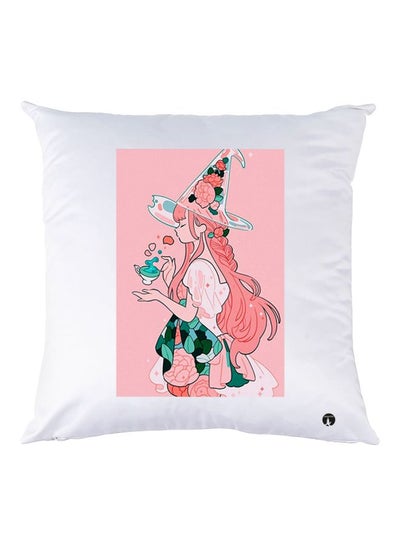 Buy Cartoon Girl Printed Decorative Throw Pillow White/Pink/Green 30x30cm in UAE