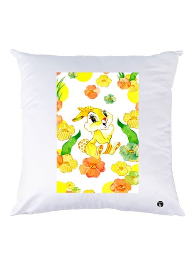 Buy Cartoon Rabbit Printed Decorative Throw Pillow White/Yellow/Green 30x30cm in UAE
