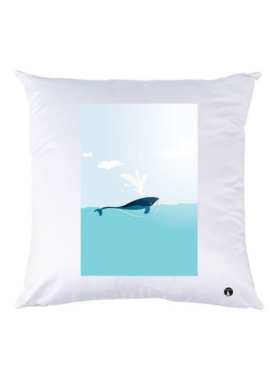 Buy Cartoon Shark Printed Decorative Throw Pillow White/Blue 30x30cm in UAE