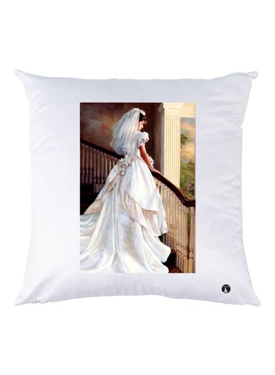 Buy Girl Printed Decorative Throw Pillow White/Brown/Beige 30x30cm in UAE