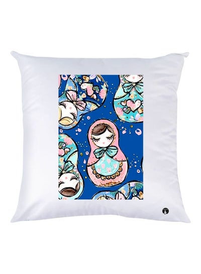 Buy Cartoon Printed Decorative Throw Pillow White/Blue/Pink 30x30cm in UAE