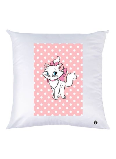 Buy Cat Printed Throw Pillow White/Pink 30x30cm in UAE