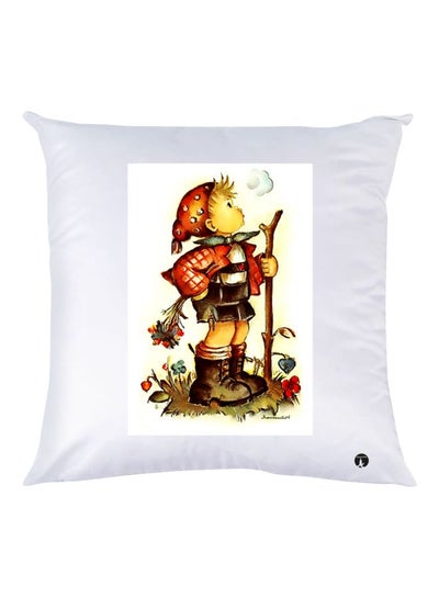 Buy Cartoon Character Printed Throw Pillow White/Red/Black 30x30cm in UAE