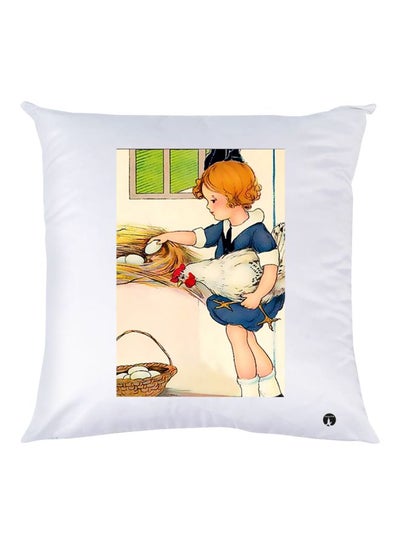 Buy Little Girl Printed Throw Pillow White/Blue/Beige 30x30cm in UAE