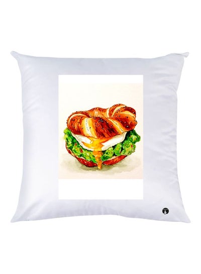 Buy Burger Printed Throw Pillow White/Green/Brown 30x30cm in UAE