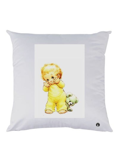 Buy Cartoon Printed Throw Pillow White/Yellow/Green 30x30cm in UAE