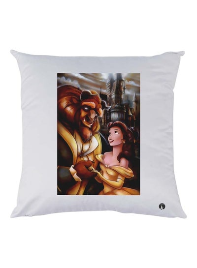 Buy Beauty And The Beast Movie Character Printed Throw Pillow White/Yellow/Beige 30x30cm in UAE