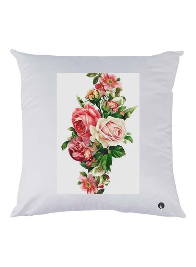 Buy Roses Printed Cushion polyester White/Pink/Green 30x30cm in UAE