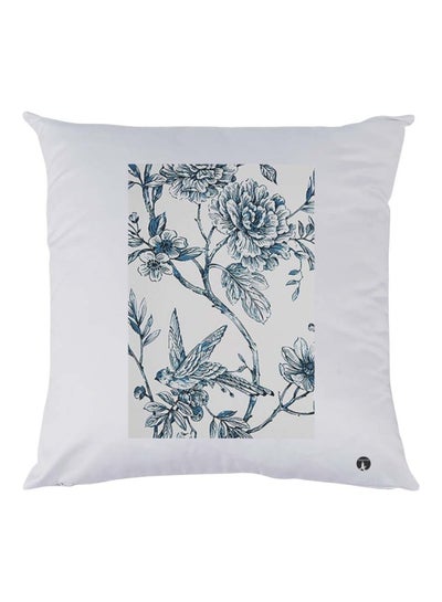 Buy Flower Printed Cushion polyester White/Blue 30x30cm in UAE