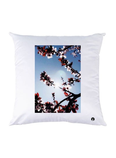 Buy Floral Printed Throw Pillow White/Blue/Black 30x30cm in UAE