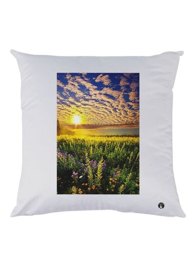 Buy Nature Printed Decorative Throw Pillow White/Yellow/Green 30x30cm in UAE