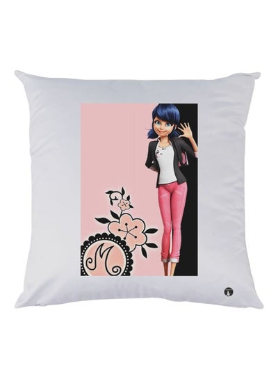 Buy Girl Printed Decorative Throw Pillow White/Pink/Black 30x30cm in UAE