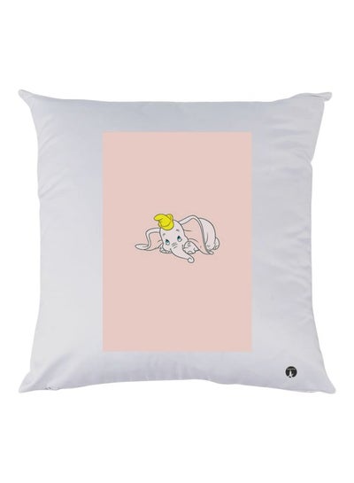 Buy Elephant Printed Decorative Throw Pillow White/Pink/Yellow 30x30cm in UAE